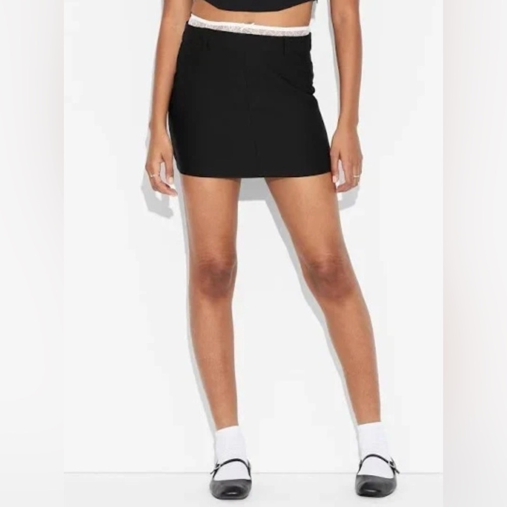 Wild Fable Black Mini Skirt with Contrast Lace Waistband S